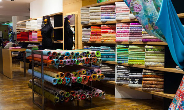 various textiles for sale in fabric shop